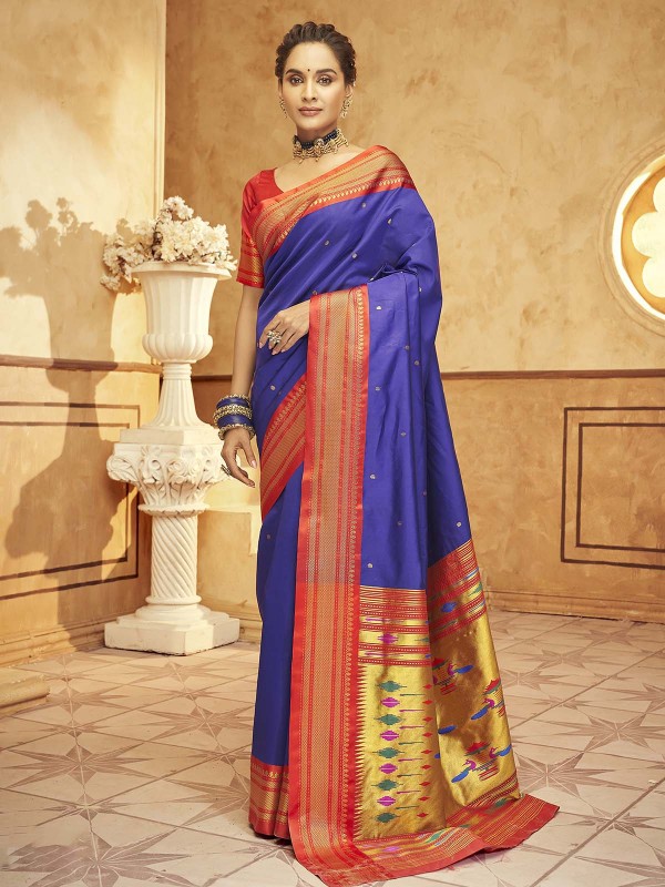 Royal Blue Soft Silk Paithani Print Saree